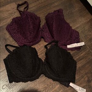 Victoria's Secret 34DD TWO BRAS Black and Purple Structured Bras